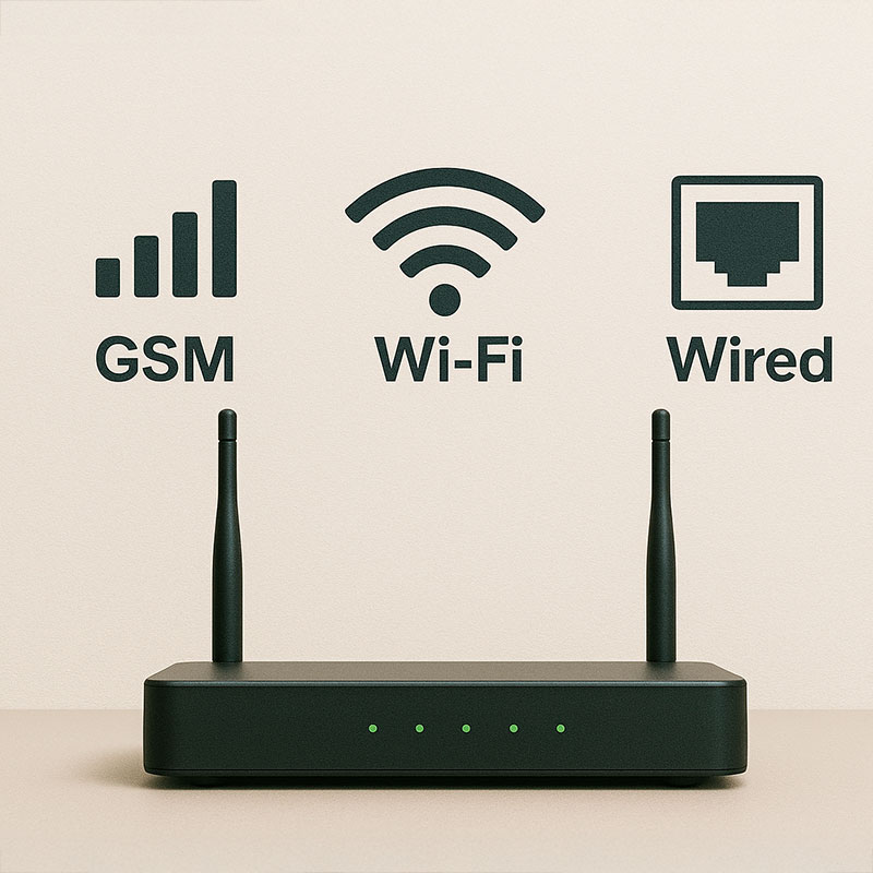 conectividad gsm, wifi, cableadas